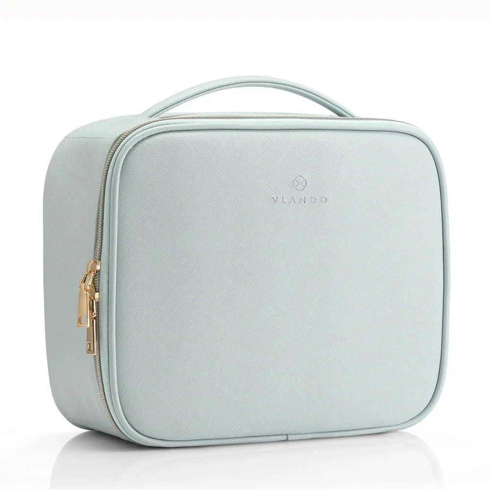 Vlando Travel Makeup Case Organizer Vanity Cosmetic Train Case Mint